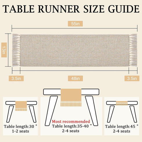 48 Inches yuboo Spring Boho Table Runner Short, Dresser Runner Cover Top, Beige Macrame Coffee Table Runners for Living