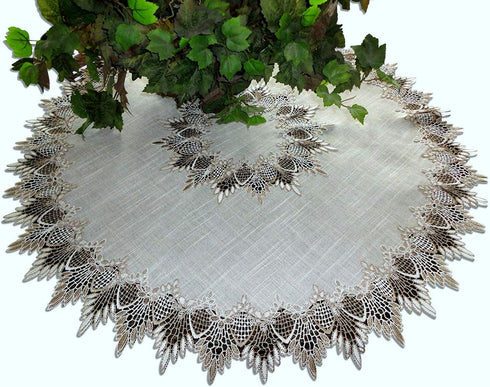 Galleria di Giovanni X-Large 33 Inch Table Topper Dresser Scarf - Neutral Earth Tones European Lace