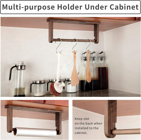 Wood-Paper-Towel-Holder-Under-Cabinet-Kitchen-Handmade - Wall Mounted/Adhesive No Drill Sturdy Roll Hanging Organizer