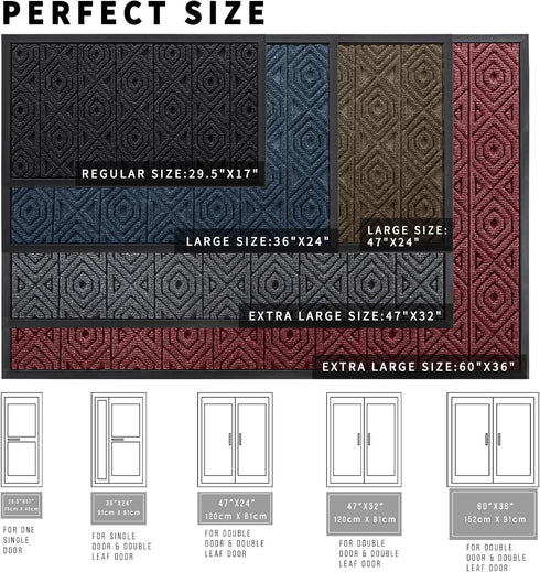 Yimobra Door Mat, Outdoor Indoor Entrance Welcome Mat, Heavy Entry Front Door Mat, Stain & Fade Resistant, Low Profile, Sturdy Rubber, Easy Clean Patio Floor Mat, Waterproof, 29.5 x 17, Gray by Yimobra