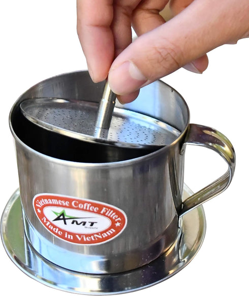 AMT 6.5 OZ Vietnamese Coffee Maker, 2-3 Servings Phin, Screw Down Dripper for Vietnamese Style at Home (6.5 OZ - Handle)
