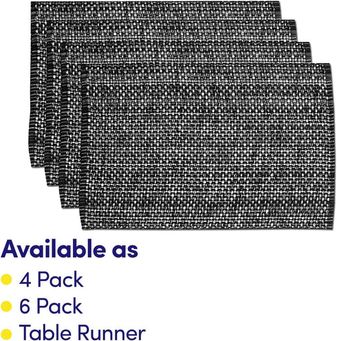 Sweet Home Collection 100% Cotton Placemats, Set of 6, Two Tone Woven Fabric, 13" x 19", Soft Durable Table Mat, Black