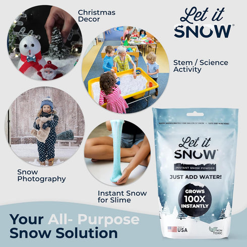 3 Packs, 3 Let it Snow Instant Fake Snow Powder - Made in the USA, Safe & Easy to Use Artificial Snow for Slime