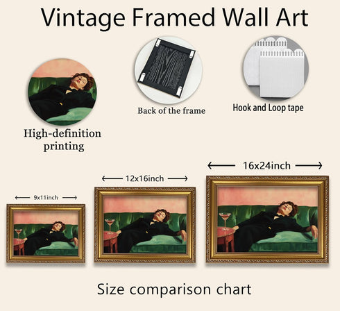 Vintage Gold Framed Bar Wall Art, Victorian Woman and Man on Couch with Martini Oil Painting Canvas Prints, Eclectic