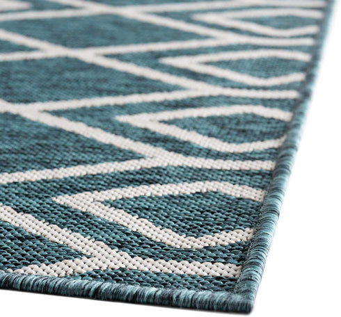 Jill Zarin Outdoor Collection Area Rug, Turks and Caicos (2' 2" x 3' Rectangle Teal/Ivory)