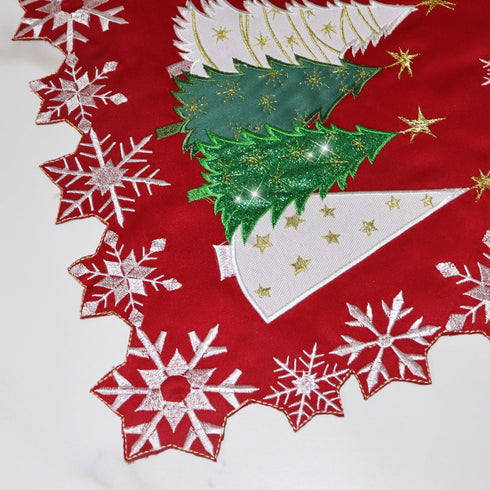 36 inches Christmas Tree Table Runner Embroidered Xmas Red White Snowflakes Runners Snow Decorations Long Coutout