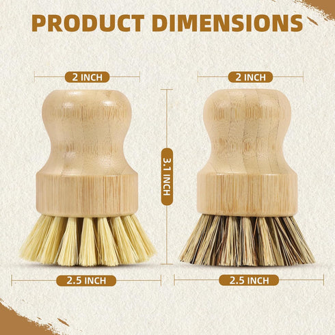 4 Pack Set, Bamboo Dish Brush Natural Palm Dish Scrubber for Pots and Vegetables, Sisal Bristle Bamboo Scrub Brush
