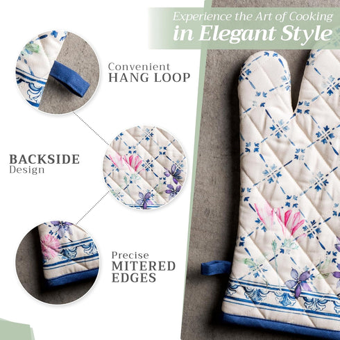 Maison d' Hermine Cotton Oven Mitt & Pot Holder Set - Heat Resistant BBQ Cooking Gloves