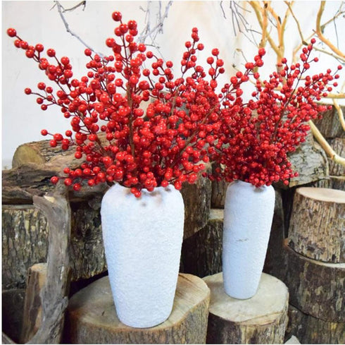 DODXIAOBEUL 25 Inch Decoration,4 Pack Artificial Red Berry Stems Branches,Faux Berries Fake Flower for Christmas Year