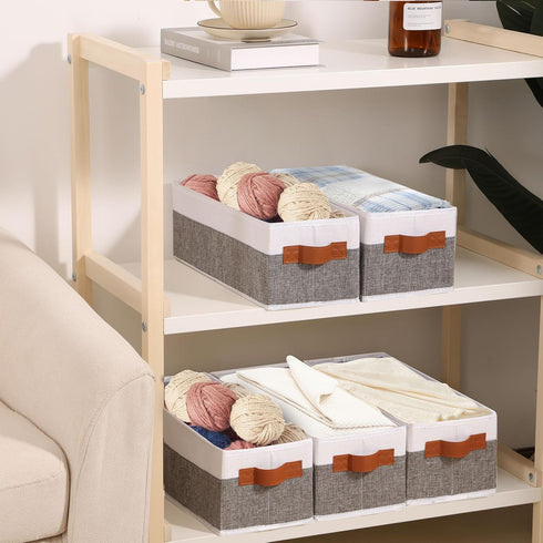 Small Storage Basket 1-Pack,Foldable Open Storage Bins, Storage Boxes with Handles, Fabric Storage Containers (White&Gray,15x6x5in