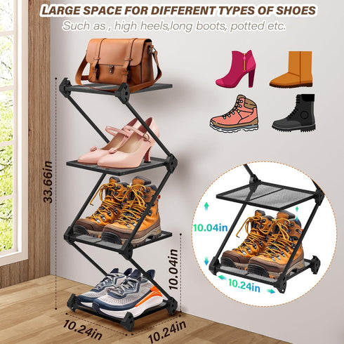 4 Closet,Front Vertical Shoe Rack Tier Small Shoe Rack Shelf for Entryway Tall Narrow Shoe Organizer Metal Shoe Storage