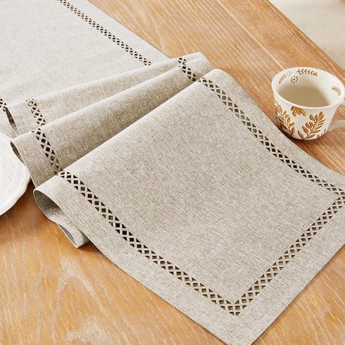 Burlap Style Farmhouse Table Runner, 13 x 36 Inch Coffee, Rustic Geometric