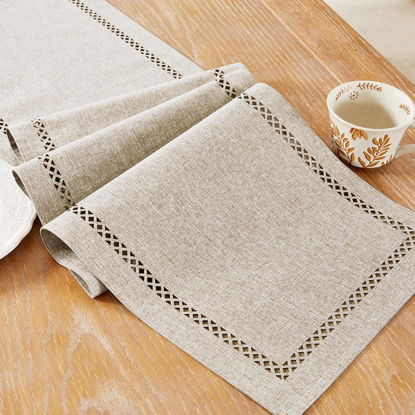 Burlap Style Farmhouse Table Runner, 13 x 36 Inch Coffee, Rustic Geometric