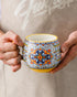 Set 6 20 oz HENXFEN LEAD Boho Ceramic Coffee Mugs of Large Porcelain Cups for Latte, Cappuccino, Tea, Cocoa & Soup