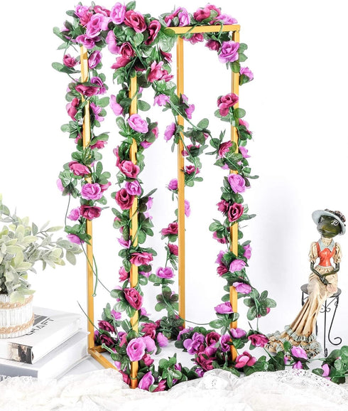 Miracliy 9Pcs 74FT Purple Flower Garland, Artificial Rose Arch Vines for Wedding Decoration