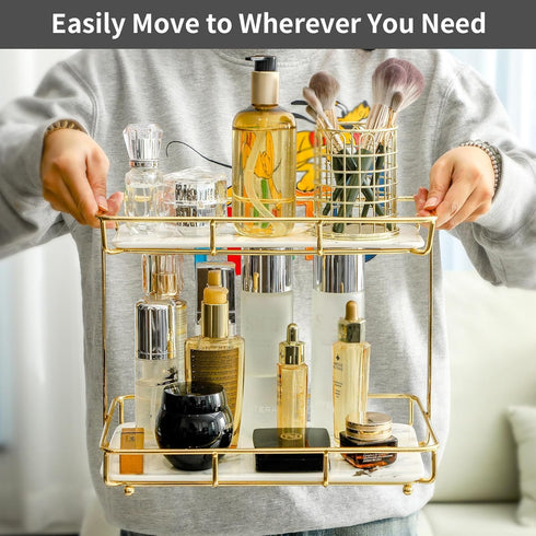 Bathroom Organizer Countertop, Perfume Organizer Makeup Storage Display Rack, 2 Tier Vanity Tray Dresser Stainless