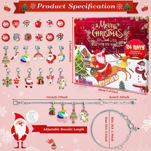 2024 Christmas Advent Calendar Charm Bracelets for Girls, SIXNIE 24-Days Countdown with DIY Charm Bracelets Kits