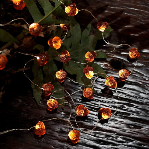 30 10 Thanksgiving Acorn Lights Fall Garland Decorative Fairy String Light Cute Novelty Lights LEDs ft USB or Battery