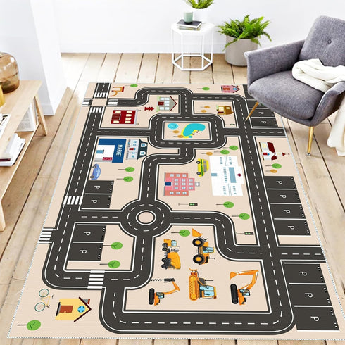 Jngred (90150cm/36x60in) Kids Car Rug Playmat with Non-Slip Rubber BackingCar City Life Road CarpetChild Car Traffic