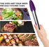 HOTEC Premium Stainless Steel Locking Kitchen Tongs, Set of 2 (9" and 12"), Silicone Tips, Purple
