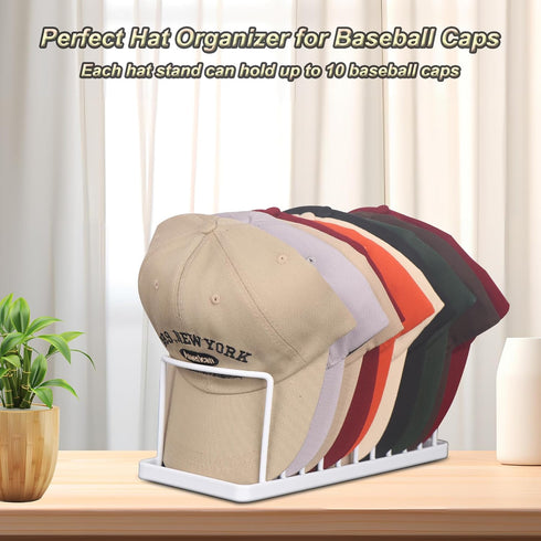 Hat Organizer for Baseball Caps - 2 Pack Space Saving Hat Stand Hold 20 Caps - Premium Metal Hat Rack for Baseball Caps Display & Organizer - No Install Hat Holder for Closet by YiSeyruo