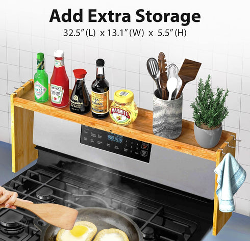 31.5" 6 11.4" Countertop, IIIOIIIA Bamboo Over the Stove Spice Shelf for Kitchen, Spice Rack Organizer Shelf