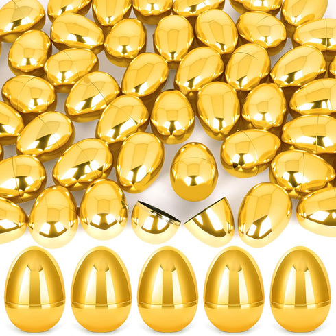 Palonu 72 Pcs 2.3 Golden Metallic Easter Eggs, Reusable Shiny Plastic Empty Fillable