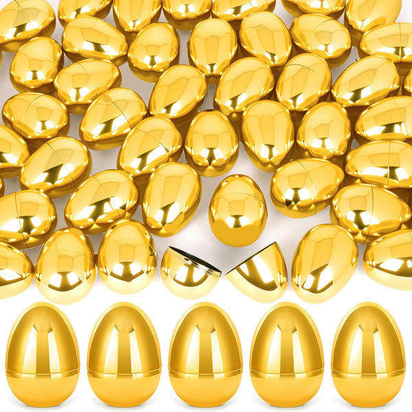 Palonu 72 Pcs 2.3 Golden Metallic Easter Eggs, Reusable Shiny Plastic Empty Fillable