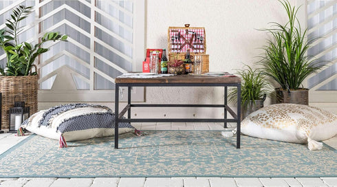 Unique Loom Outdoor Botanical Collection Area Rug - Light Blue/Beige Allover (2' x 3' 1" Rectangle)
