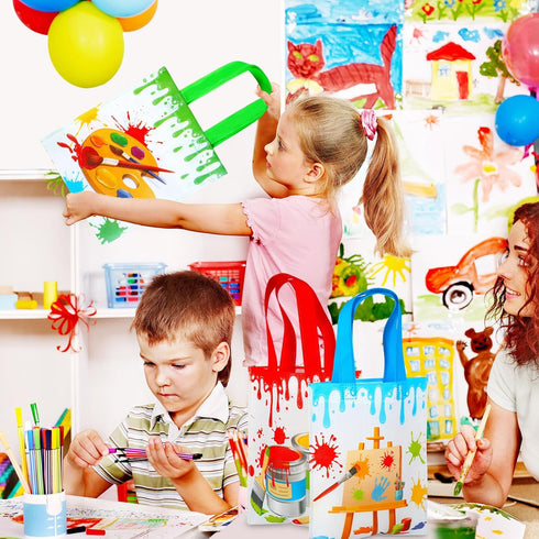 24 Pack Paint Party Favor Bags, Non Woven Art Party Gift Bags for Kids, Paint Theme Birthday Party Supplies