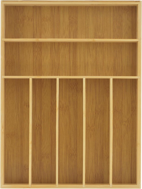 JoyJolt Bamboo Drawer Organizer, 7-Compartment Silverware Organizer for Kitchen, Garage, and Bathroom Utensils