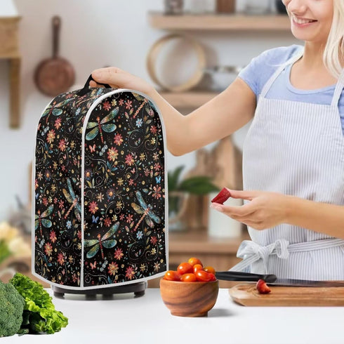 Floral Dragonfly Kitchen Appliance Cover, Anti-Fingerprint Fabric, Stand Mixer or Coffee Maker with Top Handle
