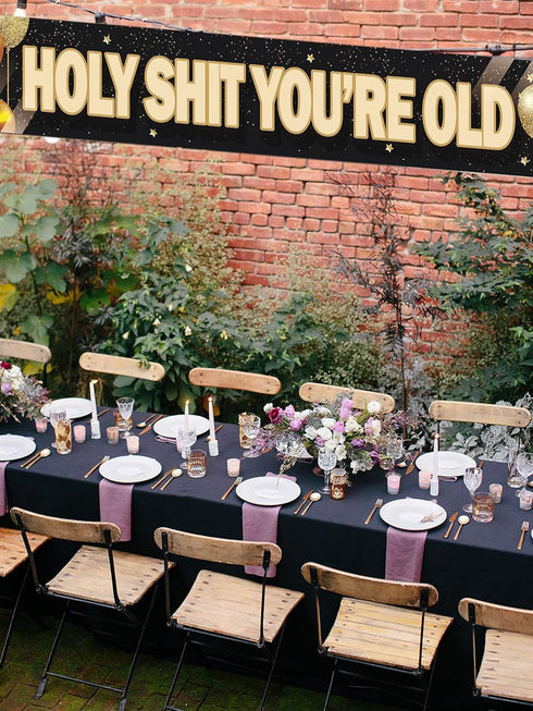 Holy Shit You’re Old Large Banner - Funny Birthday Lawn Sign for 30th to 90th Birthday Party Indoor Outdoor Backdrop