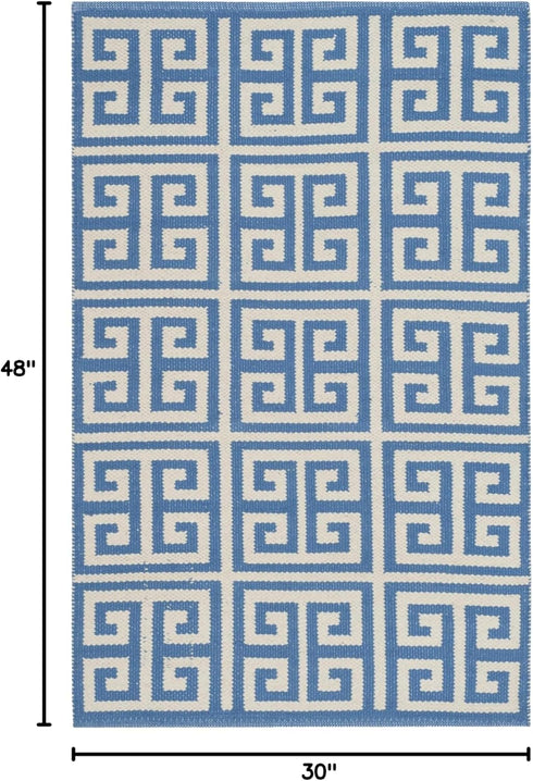 SAFAVIEH Montauk Collection Accent Rug - 2'6" x 4', Handmade Blue & Ivory Greek Key Cotton for High Traffic Areas