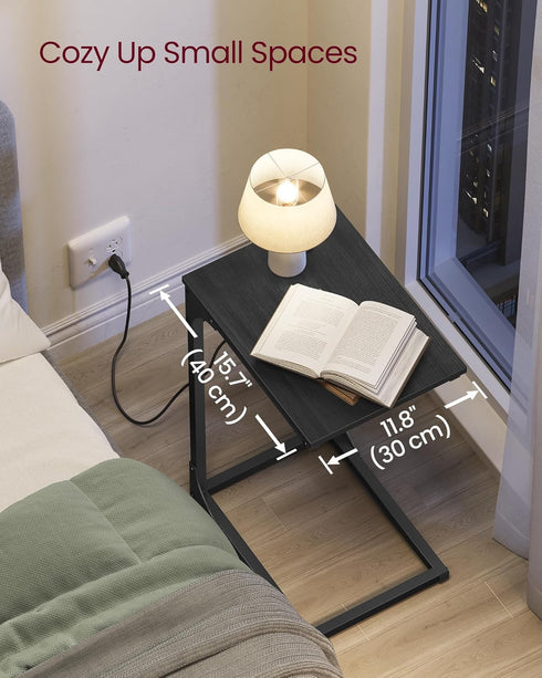 2 ULET362G01 VASAGLE C-Shaped Side Table, End Table with Charging Station, C Table for Couch, Sofa, Adjustable Feet