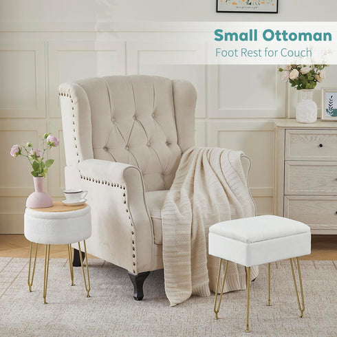 BRIAN & DANY Vanity Stool, Faux Fur Vanity Stool Chair with Storage, Round Makeup Chair Soft Padded Seat with Legs