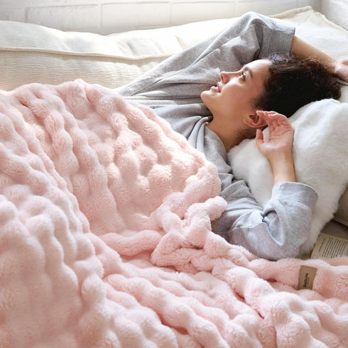 3D Cozy 60"80" Bedsure Fleece Bubble Blanket for Couch - GentleSoft Pink Twin Mothers Gifts Day Blanket for Sofa Bed