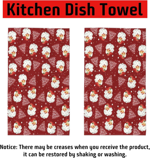 Qilerongrong Set 2 18 26 Inch Christmas Kitchen Dish Towel Santa Claus, Xmas Tree Snowflake Red Decorative Dishcloth