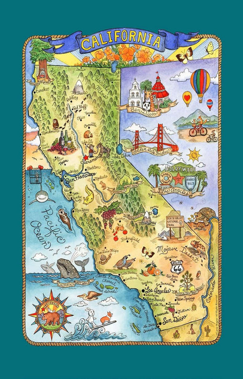 Kay Dee Designs F2176 Adventure Destinations Poster Style Tea Towel, California, 1 Piece, 18" x 28"