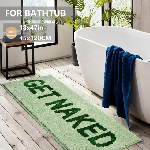 Get Naked Green Bath Mat Runner 18"x47" Non-Slip Shaggy Absorbent Machine Washable Bathroom Rug for Shower