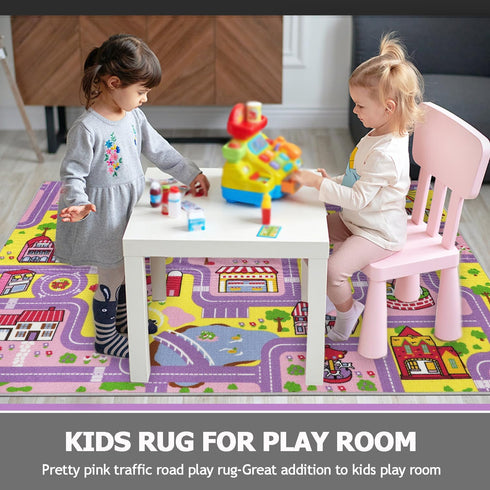 6.6x5.0 Capslpad Kid Rug for Playroom Purple Play Rug Traffic Road Car Play Mat ft Educational Learning Area Rug