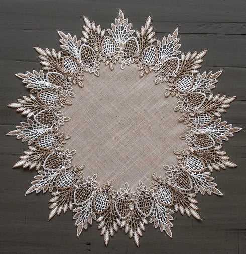 Lace Doily Round Table Topper Scarf Place Mat (16 inch) – Neutral Earth Tones Doily