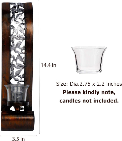Shelving Solution 14.4 3.5 Inch, Set 2 Wall Sconce x with Tea Light Candle Holder Antique Bronze Style Metal Wall Art