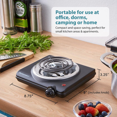 Elite Gourmet ESB100B Electric Hot Plate, Single Coiled Burner, Temperature Control, Easy to Clean, Black