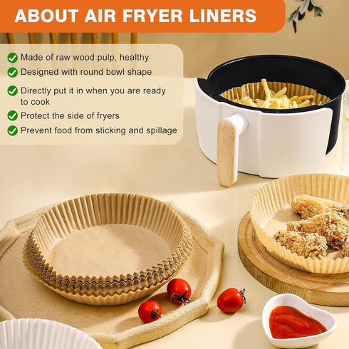 Air Fryer Paper Liners Disposable: 125PCS Non-Stick Parchment Paper for Baking, Roasting, Microwave (8IN-Round)