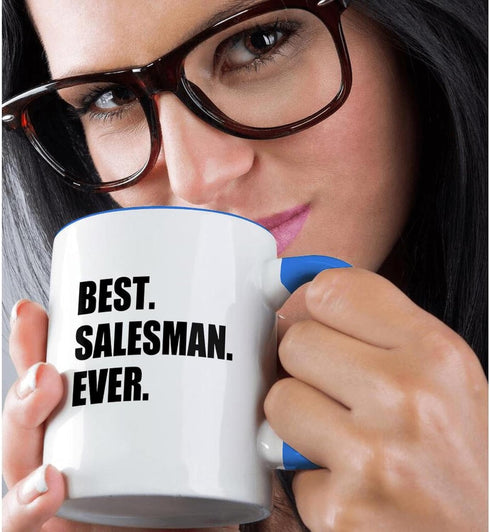 3dRose mug_185017_6 Best Salesman Ever - Fun Gift for Great Salesmen - Two Tone Blue Mug, 11oz