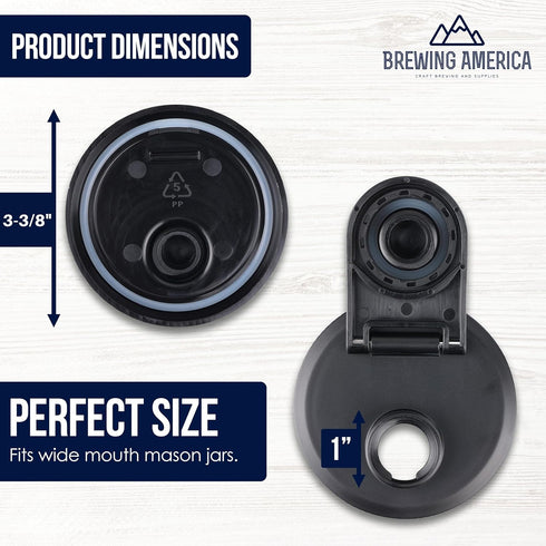 Mason Jar Lids Wide Mouth Plastic 4 Pack - USA Made Flip Cap Screw Top Pour Spout Drink Hole - Black