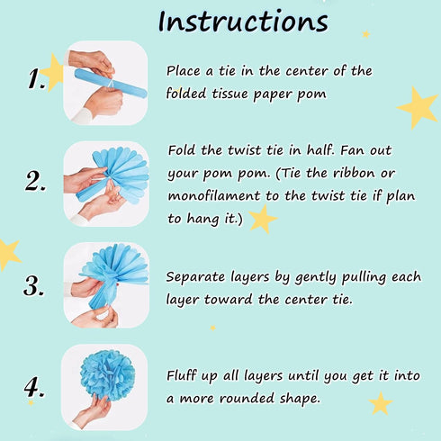 12 Pcs Tissue Pom Poms Kit, Tissue Paper Flowers for Birthday, Baby Shower, Graduation, Bachelorette Party Decoration