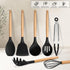 E-far Silicone Cooking Utensils Set, 10-Piece Black Kitchen Tools with Wooden Handle