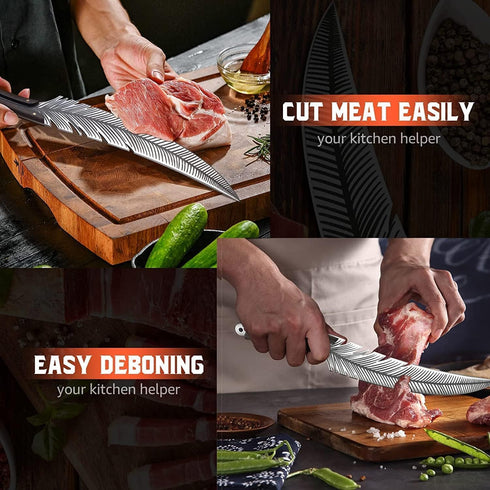 Huusk Japan Knife Hand Forged Viking Knife, High Carbon Steel Butcher and Boning Knife for Meat Cutting, Cooking Knife
